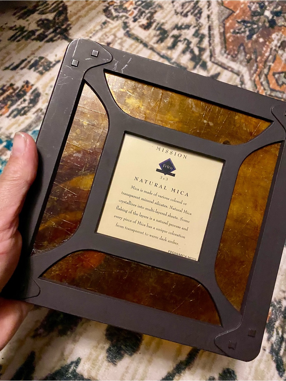 Fetco Mission Style Natural Mica Amber Metal Square Photo Frame 3”x3” - Picture 3 of 7